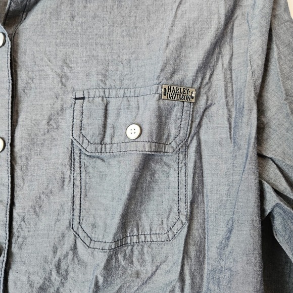 Harley Davidson Button Down Womens XL Motorcycle Denim 100% Cotton Bandana - Picture 2 of 6